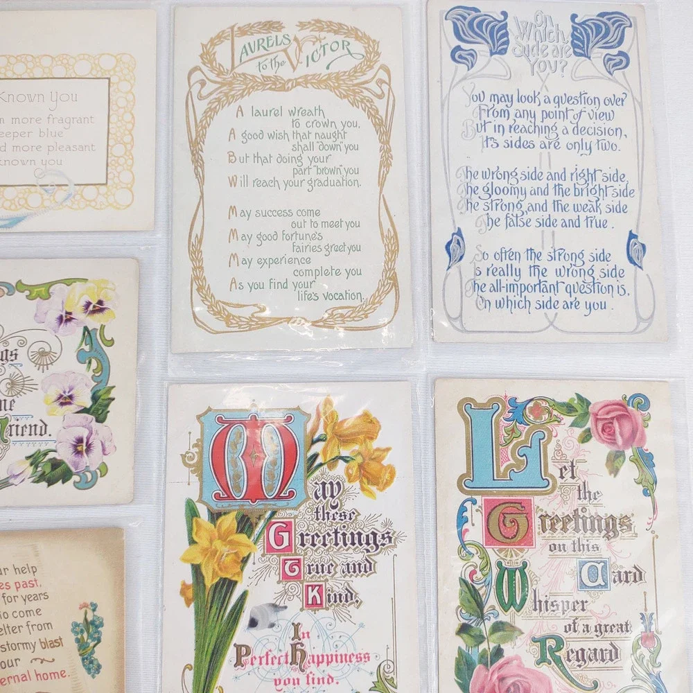 Set 15 Antique Early 1900s Gold Embossed Poetry‎ Greeting Cards Postcards Poems